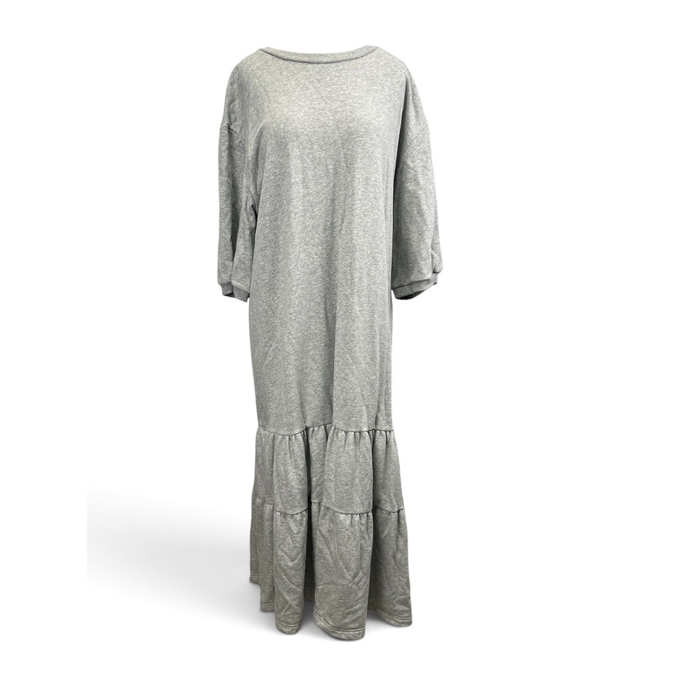 Anthropologie Daily Practice Tiered Lounge Midi Dress XL Gray Day Dress Casual - Picture 3 of 11